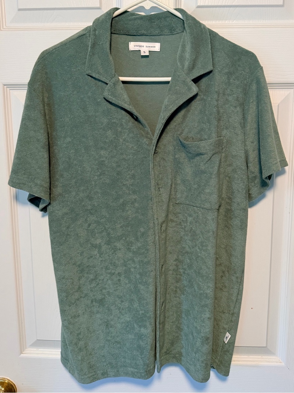Vintage Summer Terrycloth Polo Shirt in Sage Green